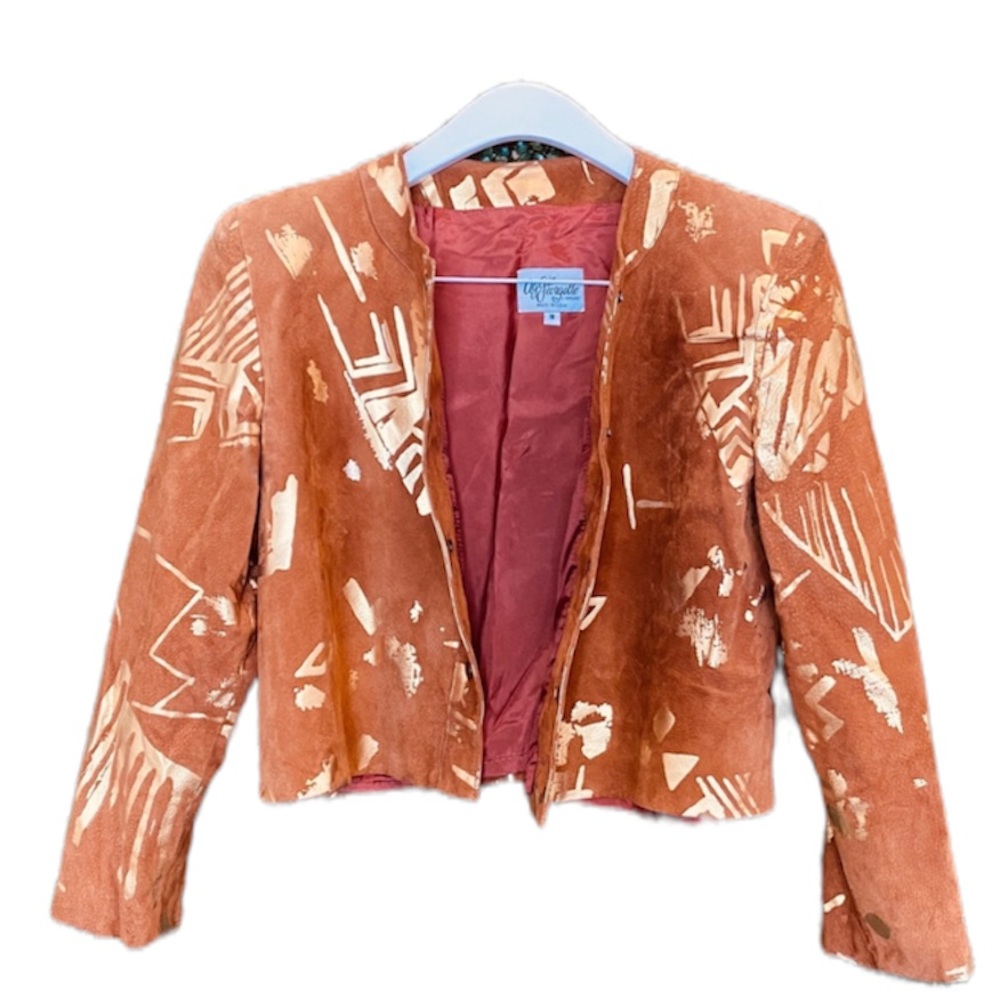 Cognac & Gold Genuine Leather Cropped Jacket